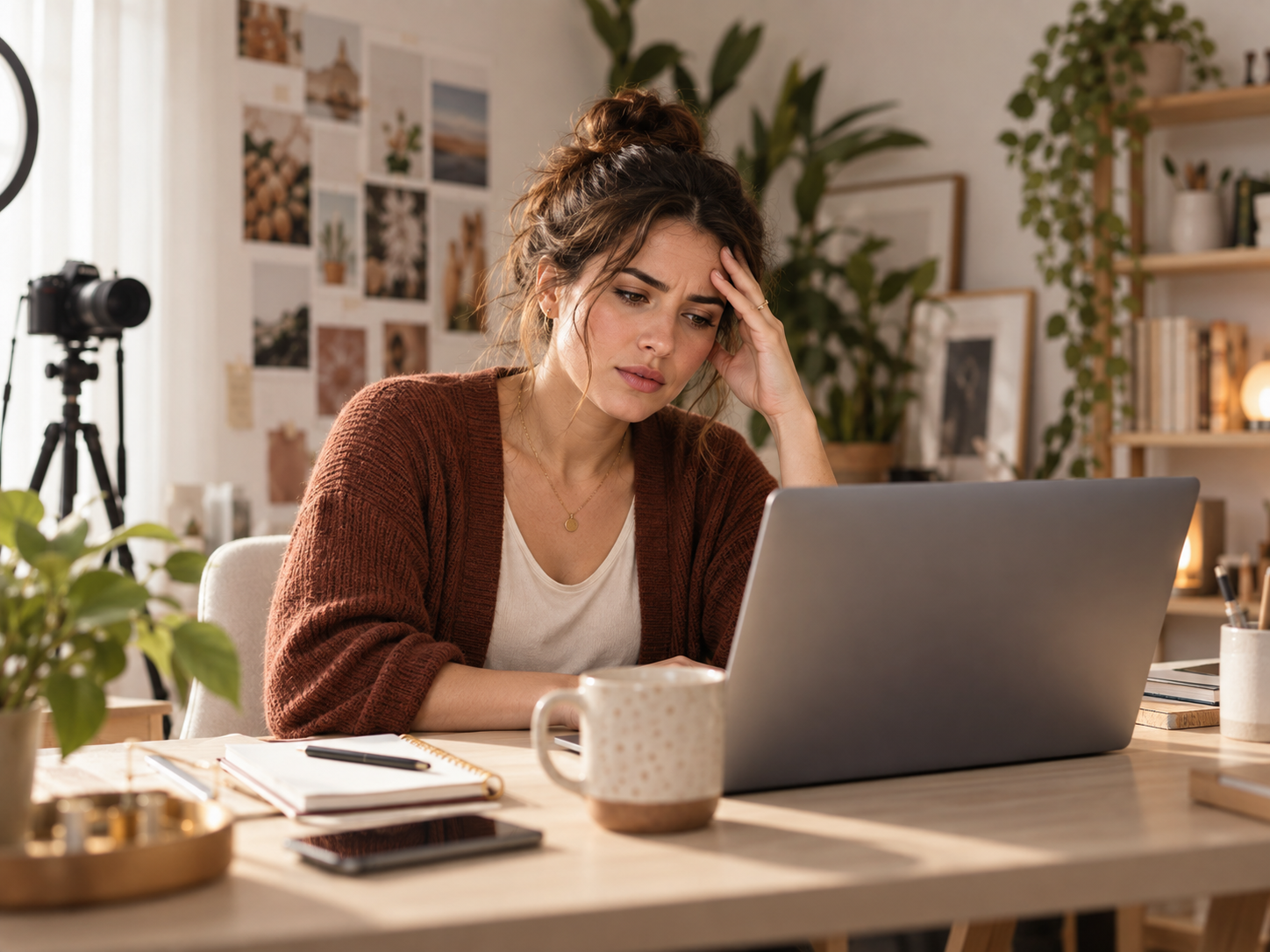 Creator adulta gestionando su negocio desde un computador